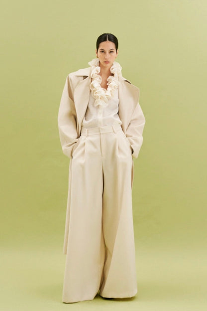 Krémové široké kalhoty