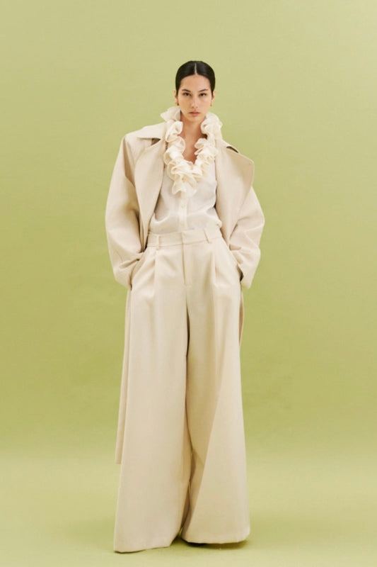 Krémové široké kalhoty