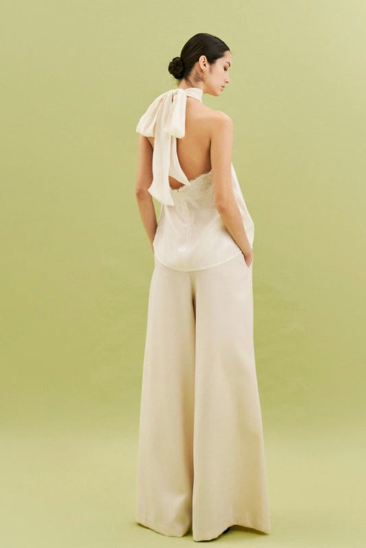 Krémové široké kalhoty