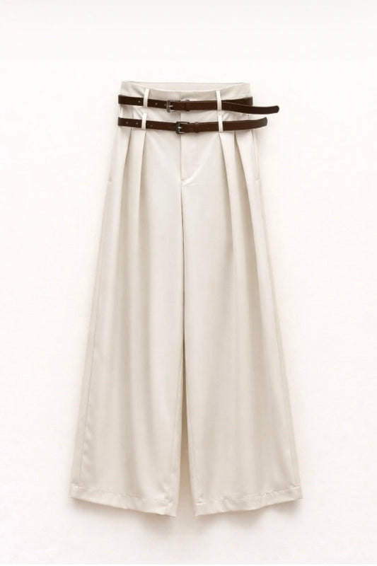 Bílé kalhoty s dvojitým páskem