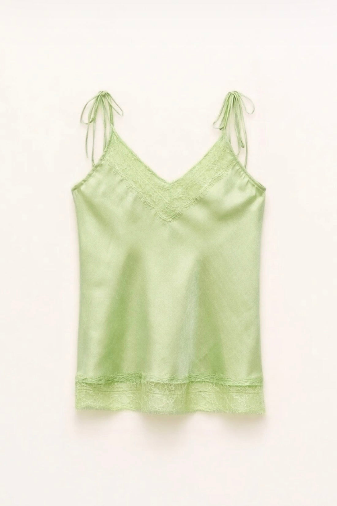 Limetkové saténové tílko s krajkou