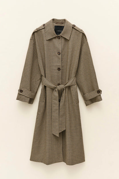 Hnědý károvaný trenčkot s příměsí vlny
