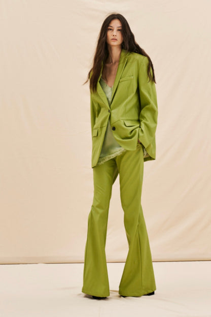 Zelené flared kalhoty z eko kůže