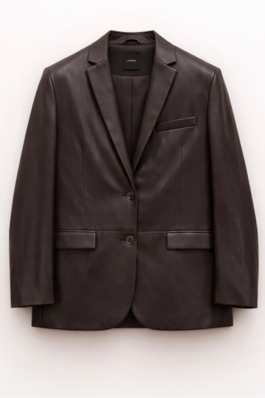 Hnědé oversized sako z eko kůže