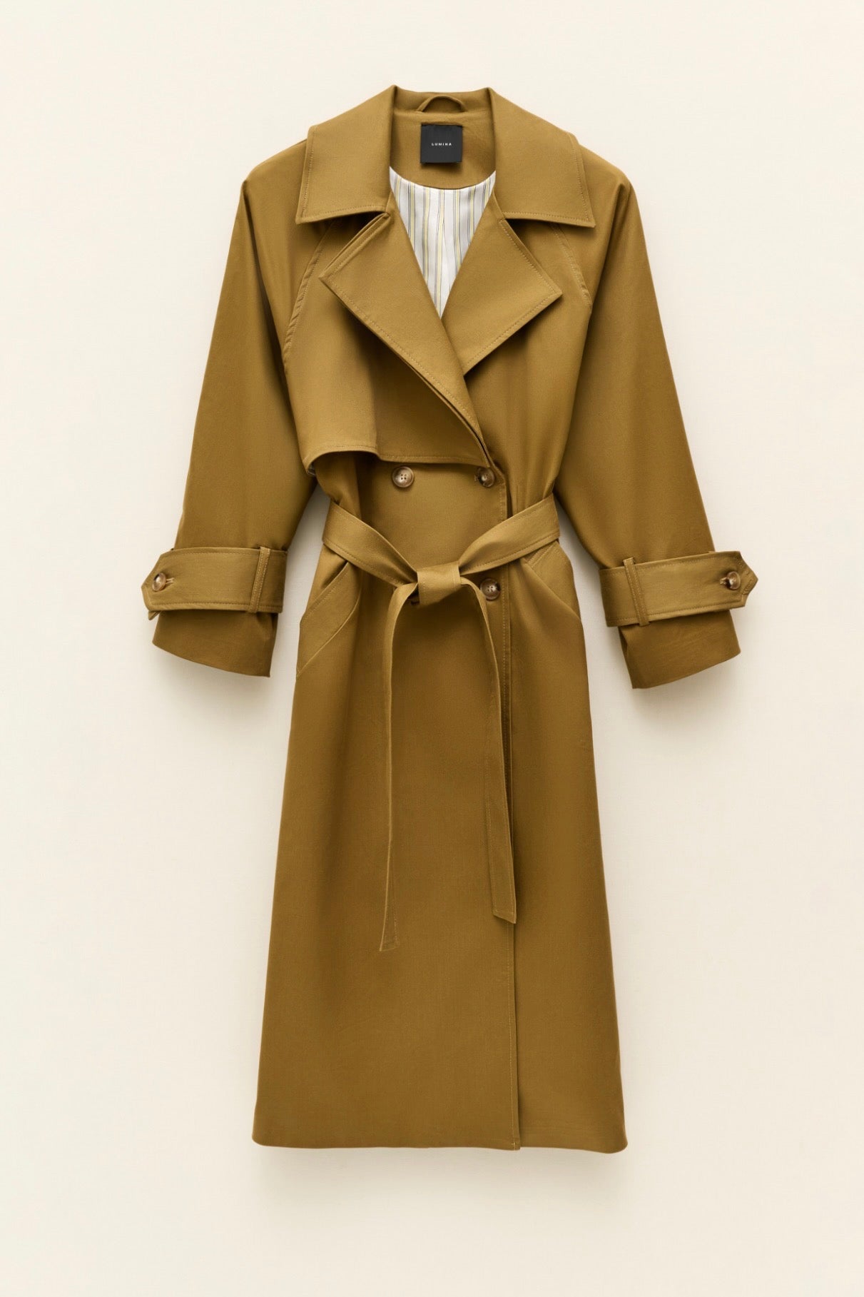 Dlouhý béžový bavlněný trenčkot s vázáním