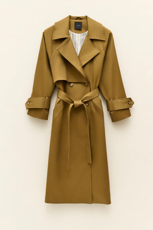 Dlouhý béžový bavlněný trenčkot s vázáním