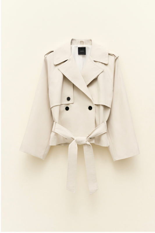 Krátký krémový bavlněný trenčkot