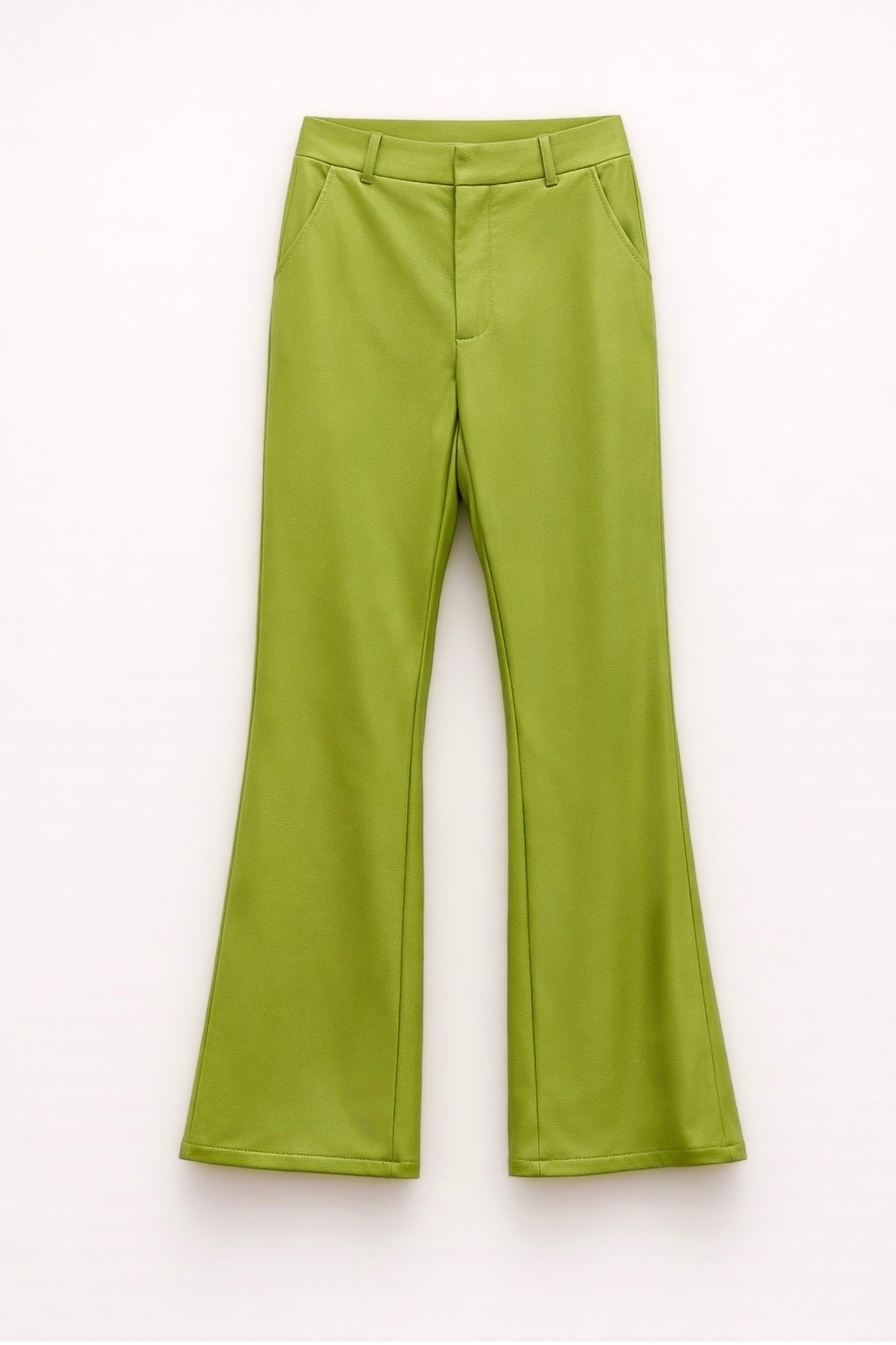 Zelené flared kalhoty z eko kůže