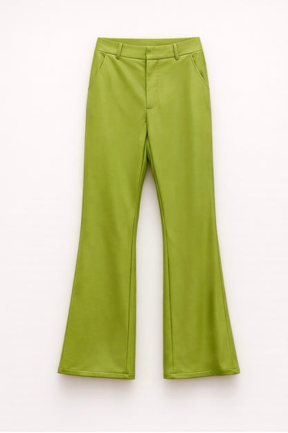 Zelené flared kalhoty z eko kůže