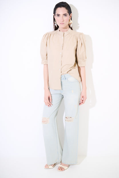 Béžová košile s krátkým rukávem