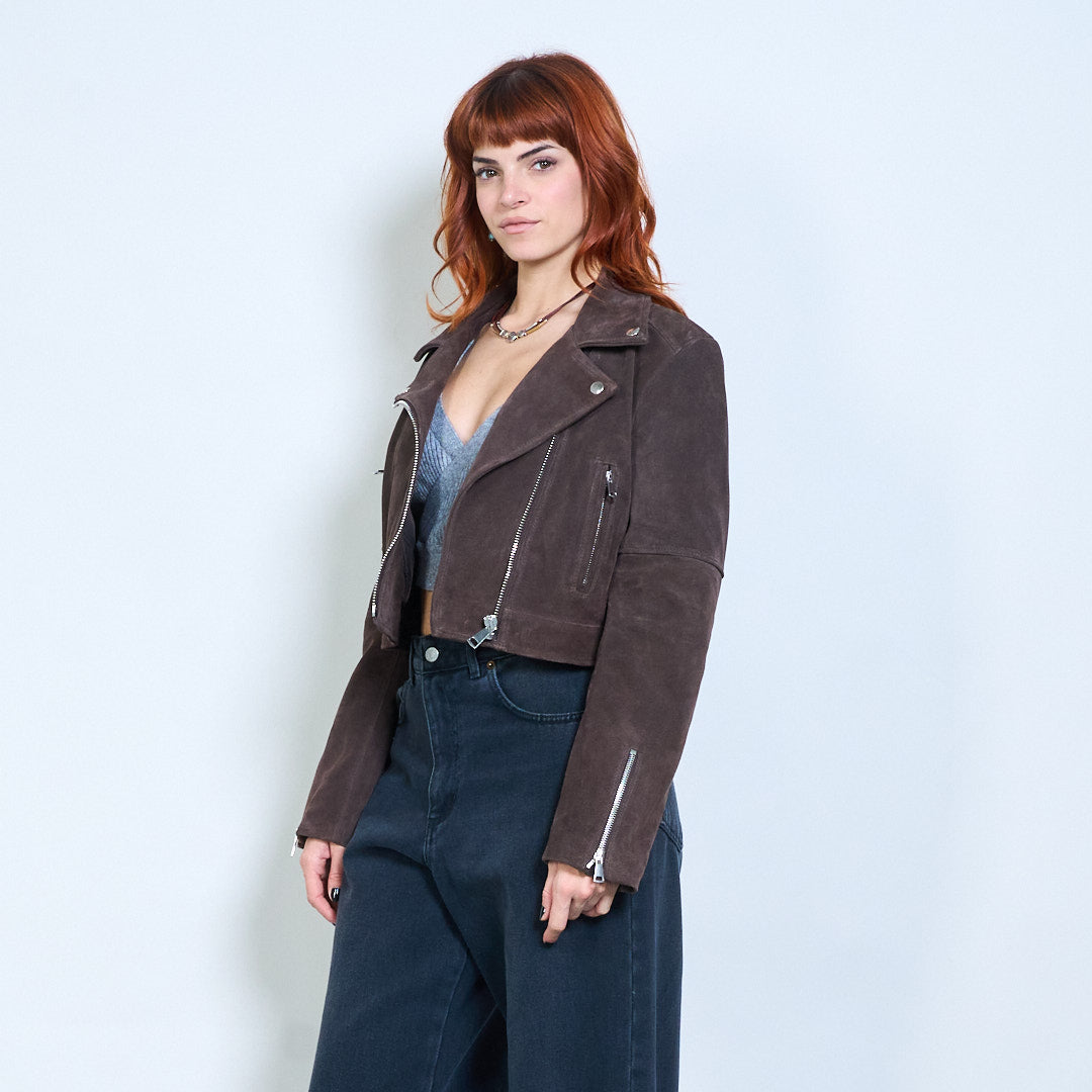 Hnědá bunda z pravé broušené kůže