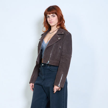 Hnědá bunda z pravé broušené kůže