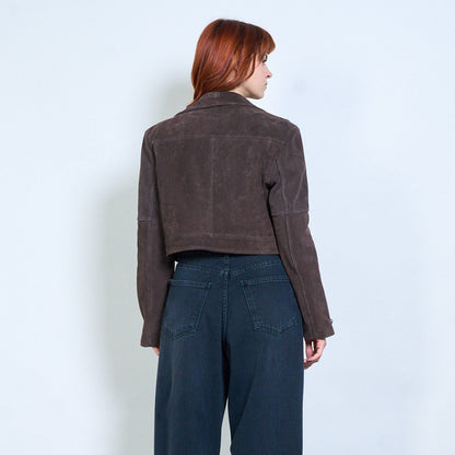 Hnědá bunda z pravé broušené kůže