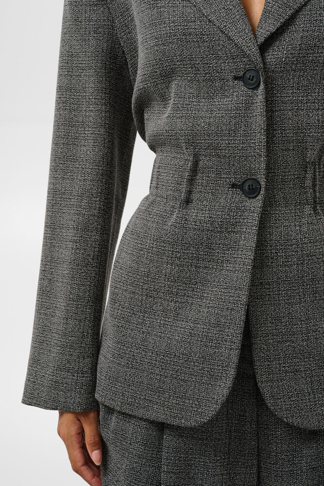 Šedé melírované sako se staženou gumou v pase – foto 4