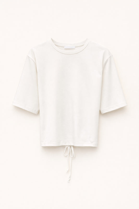 Bílý top s krátkým rukávem na zavazování