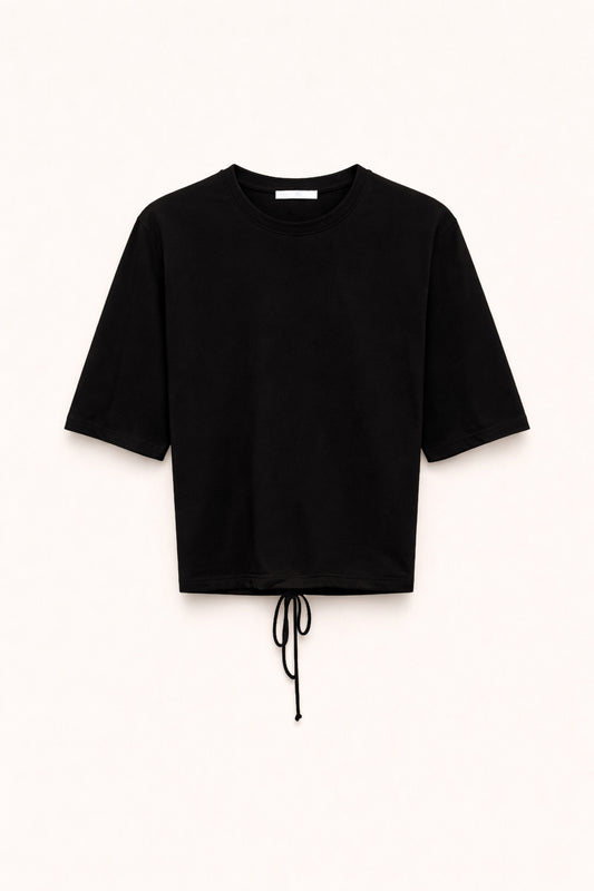Černé tričko s krátkým rukávem na zavazování