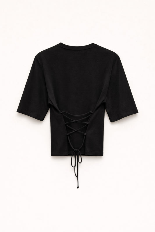 Černé tričko s krátkým rukávem na zavazování