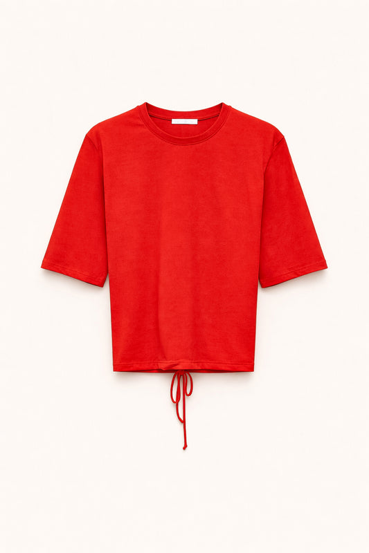 Červené tričko s krátkým rukávem na zavazování