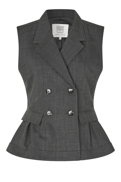 Šedá kostovaná peplum vesta