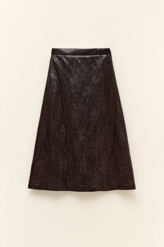 Hnědo-vínová sukně z eko kůže