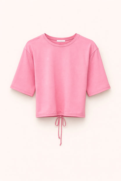 Růžové tričko s krátkým rukávem na zavazování