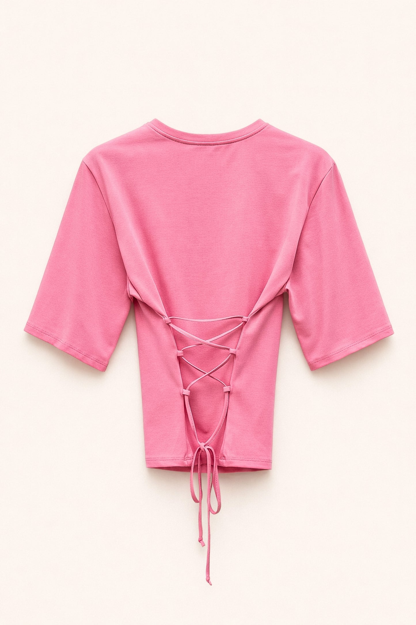 Růžové tričko s krátkým rukávem na zavazování