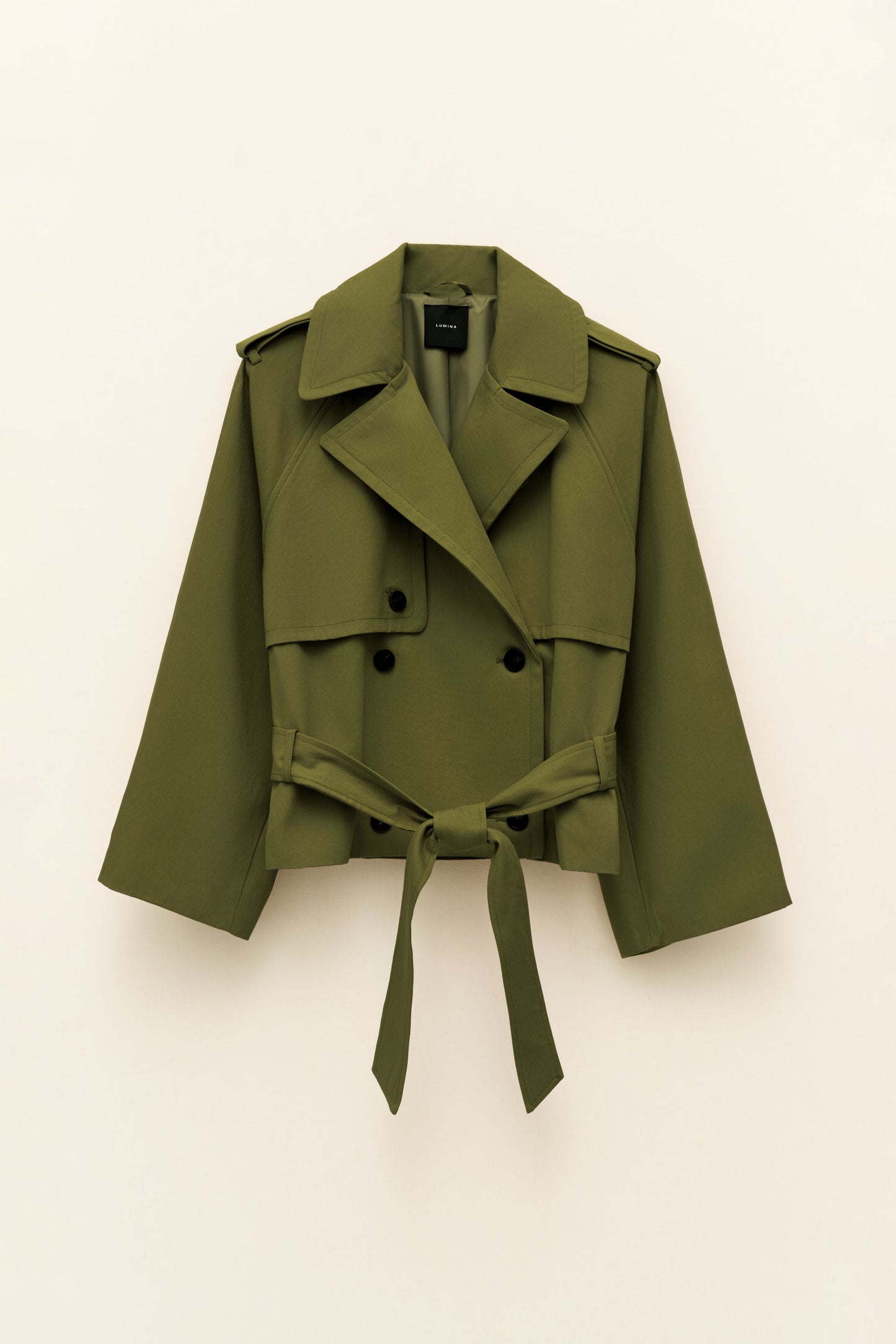 Krátký zelený bavlněný trenčkot