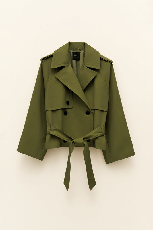 Krátký zelený bavlněný trenčkot