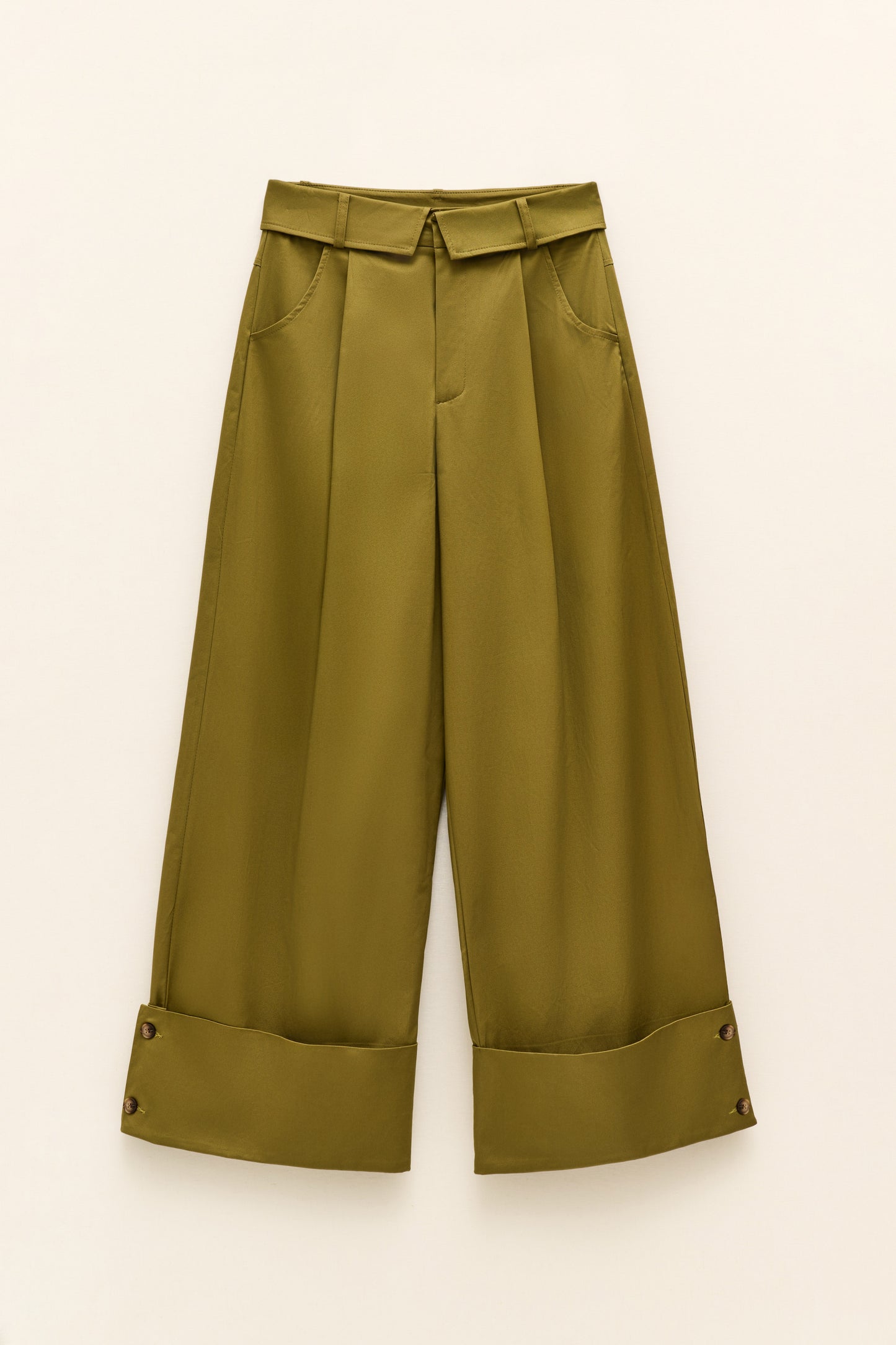 Zelené kalhoty s vysokým lemem