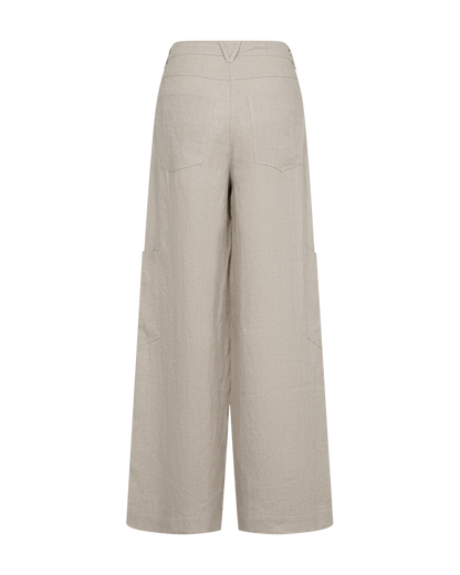 Ústřicově šedé lněné cargo kalhoty