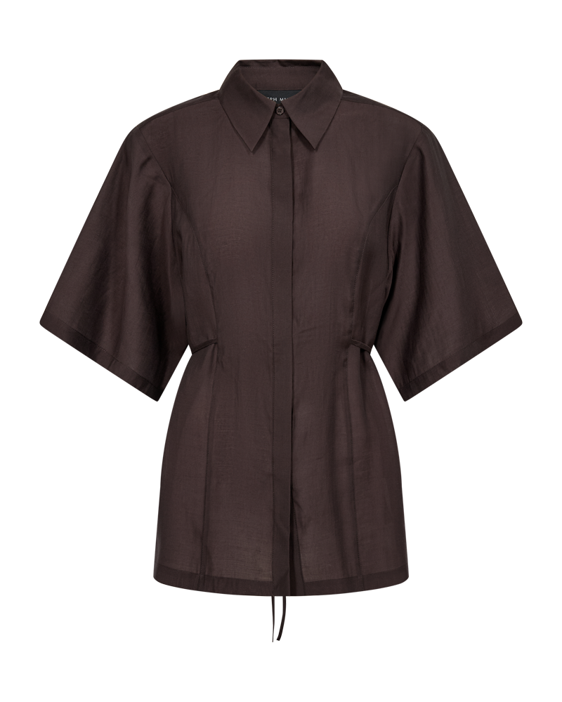 Hnědá košile s krátkými širokými rukávy