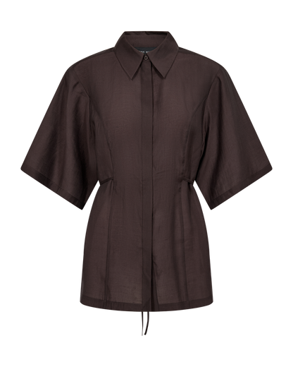 Hnědá košile s krátkými širokými rukávy