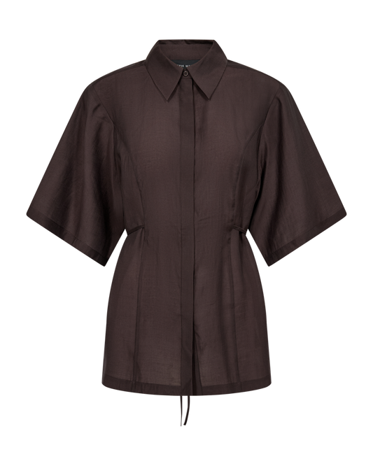 Hnědá košile s krátkými širokými rukávy