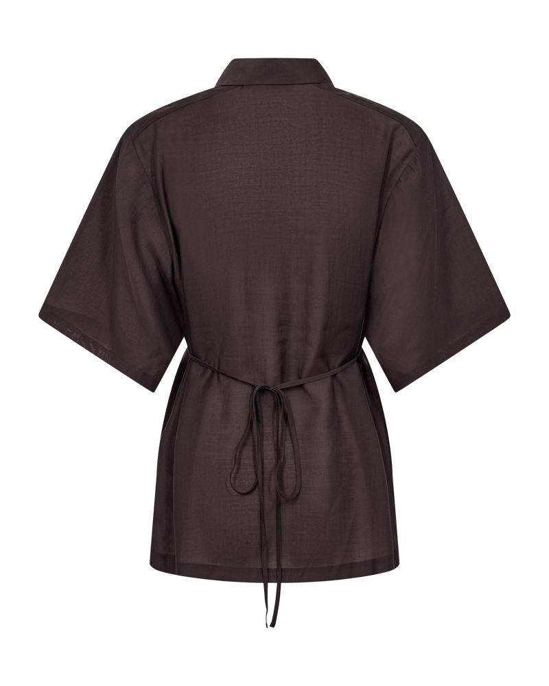 Hnědá košile s krátkými širokými rukávy