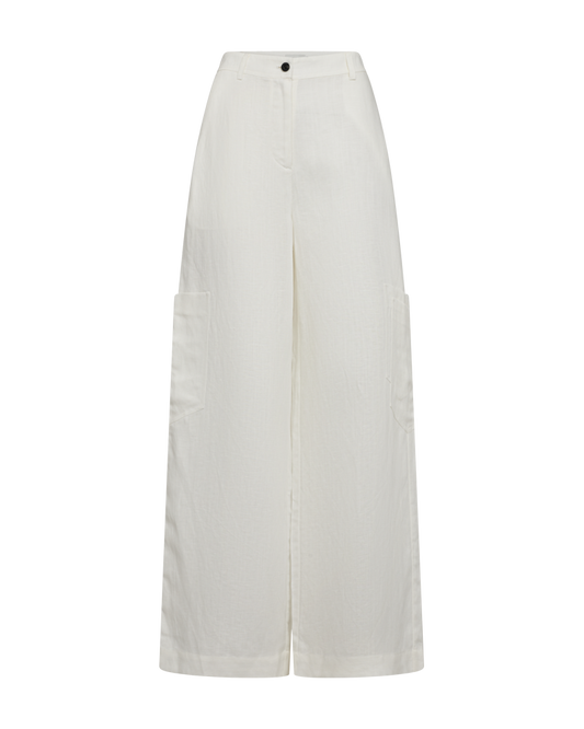 Bílé lněné cargo kalhoty