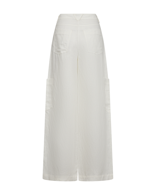 Bílé lněné cargo kalhoty