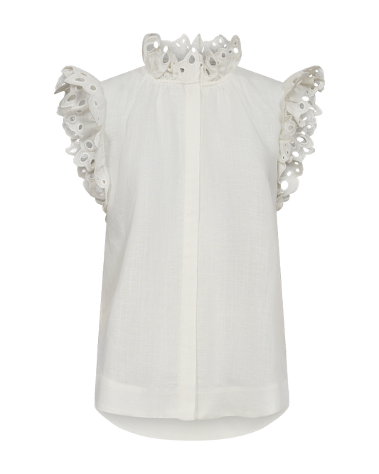 Bílá košile bez rukávů s řasením