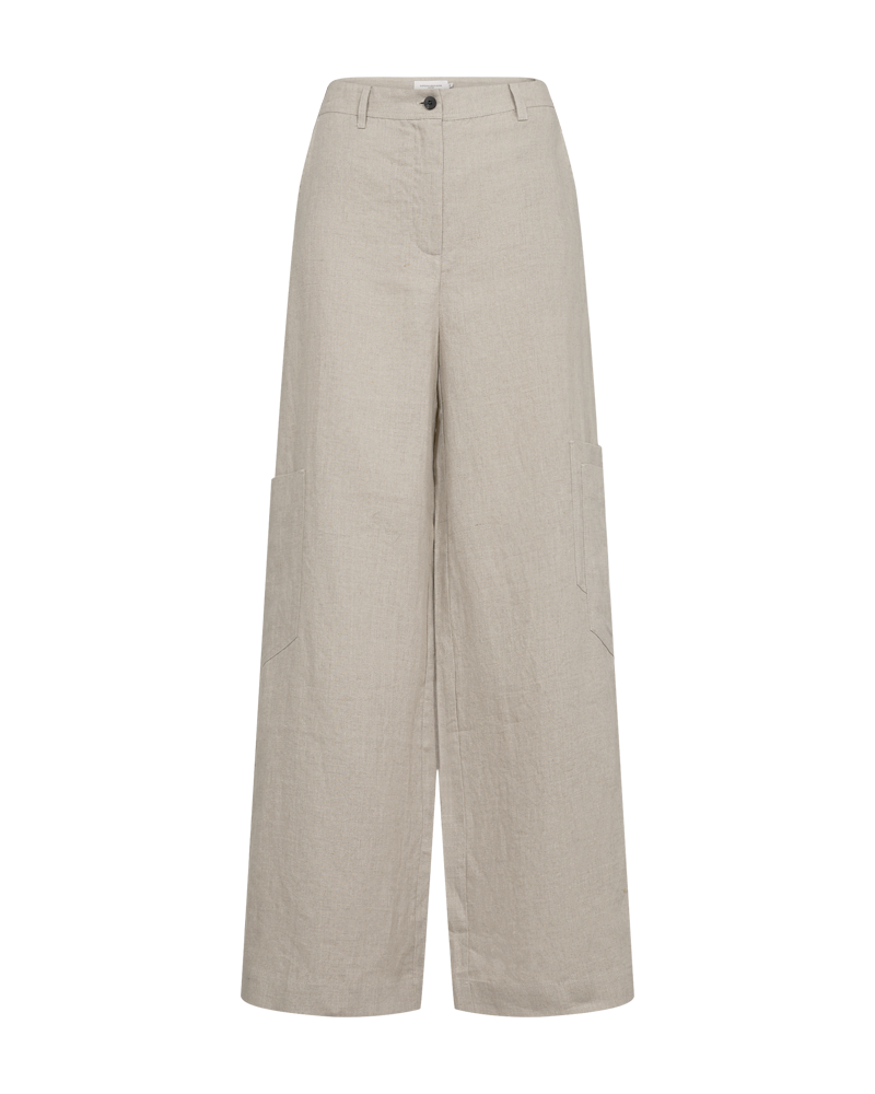 Ústřicově šedé lněné cargo kalhoty