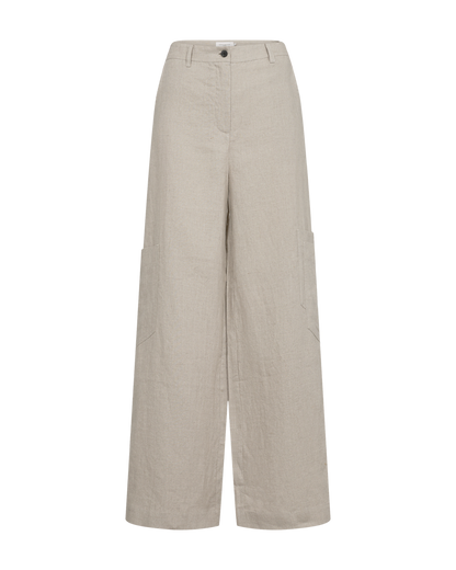 Ústřicově šedé lněné cargo kalhoty