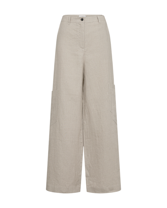 Ústřicově šedé lněné cargo kalhoty