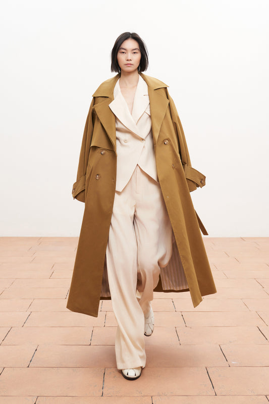 Krémové kalhoty s lněným vzhledem