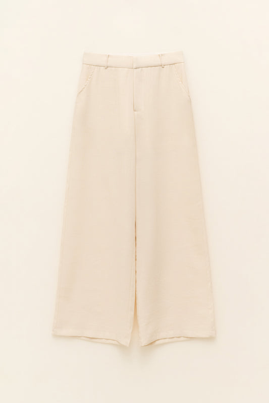 Krémové kalhoty s lněným vzhledem